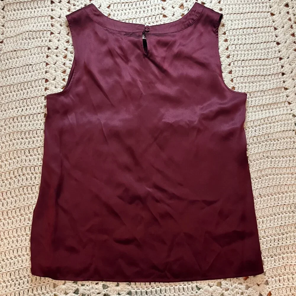 Talbots 100% Silk Gathered Neck Sleeveless Shell Burgandy Size 12 - Picture 5 of 7